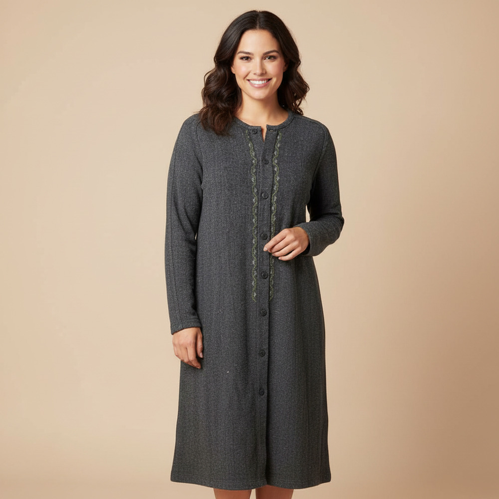 Vtg ALEJANDRO JULIAN Shirt Dress Charcoal Grey Lagenlook Rustic sz M cotton